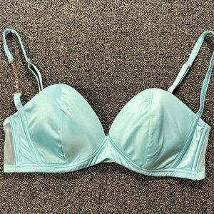 Savage X Fenty Womens Sharp Satin Padded Bralette Blue Size XL